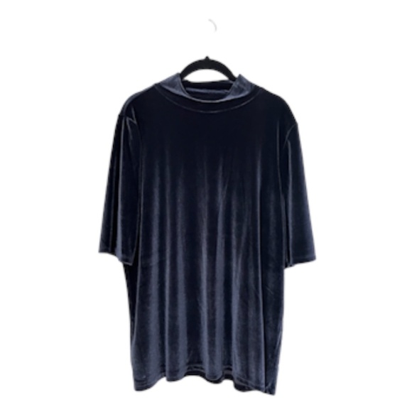 Loft Women Top Size XL Blue Pull Over Mock Neck Crush Velvet Short Sleeve Plus - Picture 1 of 11